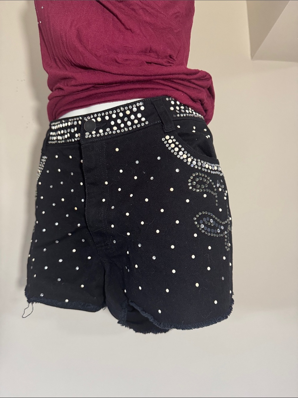 1990s Olsenboye Bedazzled Black Denim Shorts